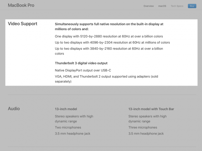 MacBook Pro スペック：Video Support